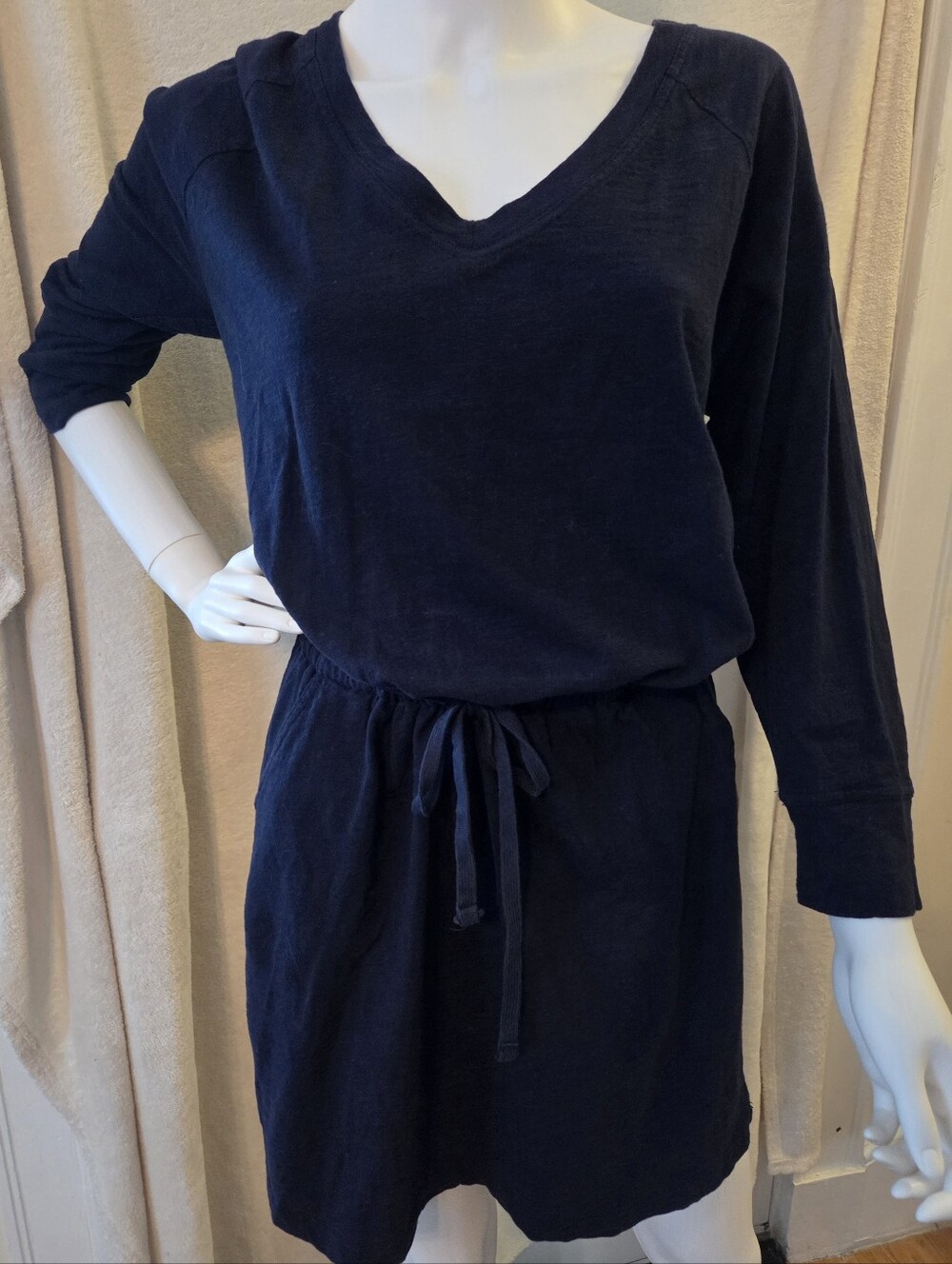 GAP Navy V-Neck Long-Sleeve Drawstring Waist Dress